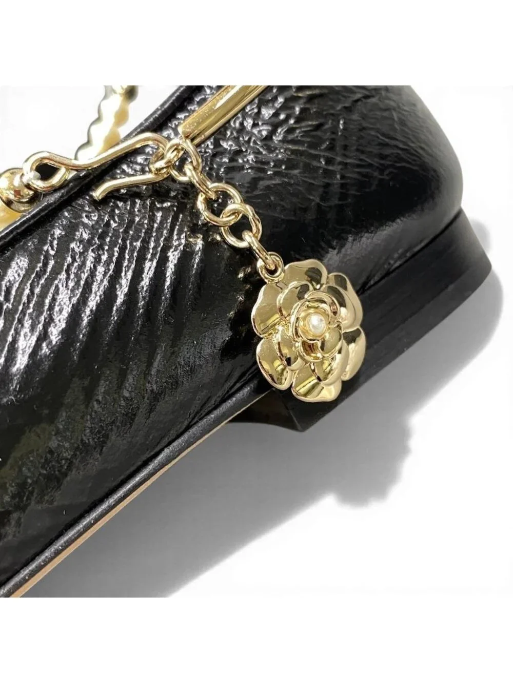 Chanel Ballerina Pearl Anklet CC Logo Flat Pumps 36 Black